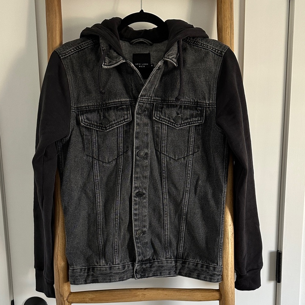 New Look Men’s Black Denim Jacket with Hood